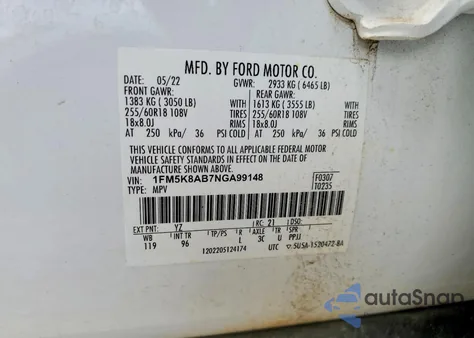 2022 Ford Explorer Police Interceptor z USA, uszkodzony, nr VIN 1FM5K8AB7NGA99148